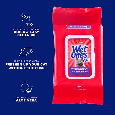Wet Ones for Pets Freshening Multipurpose Cat Wipes, 100 Count, 3-Pack in Kuwait