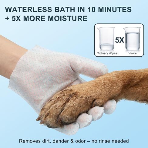 4-in-1 Pet Grooming Glove Wipes – Deshedding, Cleaning, Massage & Coat Care – Removes Loose Fur, Dirt & Odor – Honey, Shea Butter & Oat – 5X Moisture – Waterless Dog & Cat Bath in Kuwait