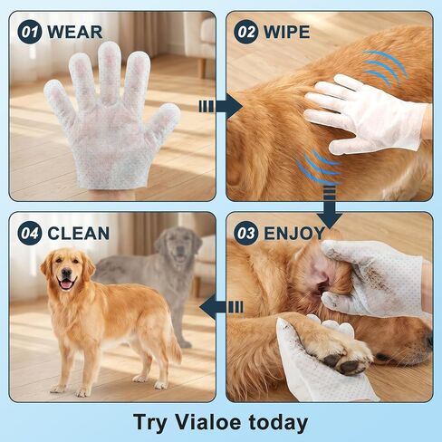 4-in-1 Pet Grooming Glove Wipes – Deshedding, Cleaning, Massage & Coat Care – Removes Loose Fur, Dirt & Odor – Honey, Shea Butter & Oat – 5X Moisture – Waterless Dog & Cat Bath in Kuwait