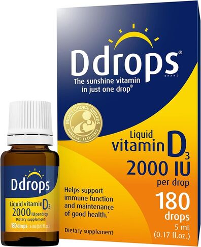 Ddrops Adults 2000IU 180 قطرة - مكمل فيتامين د3 السائل، يدعم العظام القوية والجهاز المناعي in Kuwait