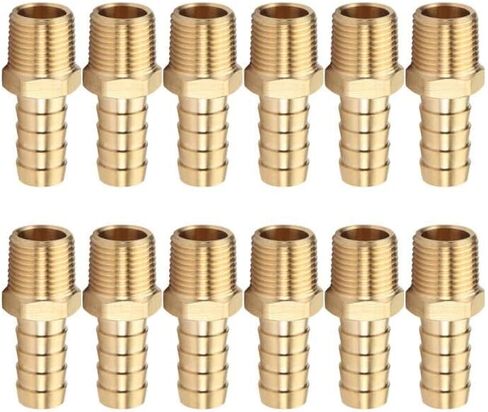 HQMPC Brass Pipe Fitting Brass Barb Fitting Barb Hose Connectors 1/2"Hose Barb x 3/8" NPT 12Pcs in Kuwait