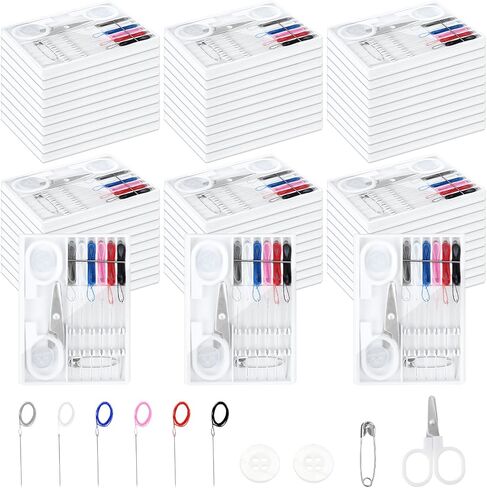 Milkary 60 Boxes Mini Sewing Kit, Travel Portable Hand Sewing Kit Bulk, Pre-Thread Needle Tools Holder Box with Threads Scissors Pin Button for Beginner Traveler DIY Repair Home Hotel in Saudi Arabia