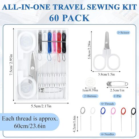Milkary 60 Boxes Mini Sewing Kit, Travel Portable Hand Sewing Kit Bulk, Pre-Thread Needle Tools Holder Box with Threads Scissors Pin Button for Beginner Traveler DIY Repair Home Hotel in Saudi Arabia