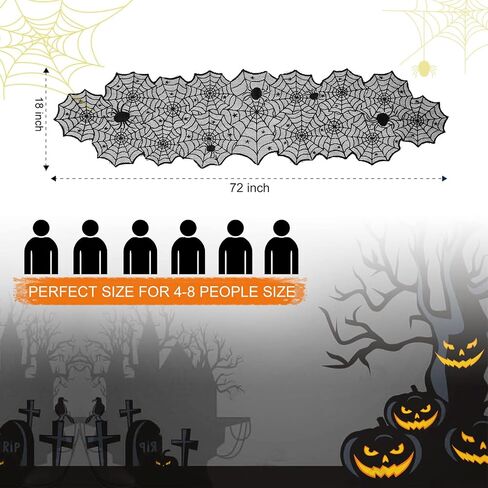 Halloween Table Runner - Black Lace Spider Web Table Runners for Halloween Decor,Vivid Polyester Spider Web Tablecloth for Halloween Masquerade Party Dinner Table Decoration 18 X 72 Inch in Saudi Arabia