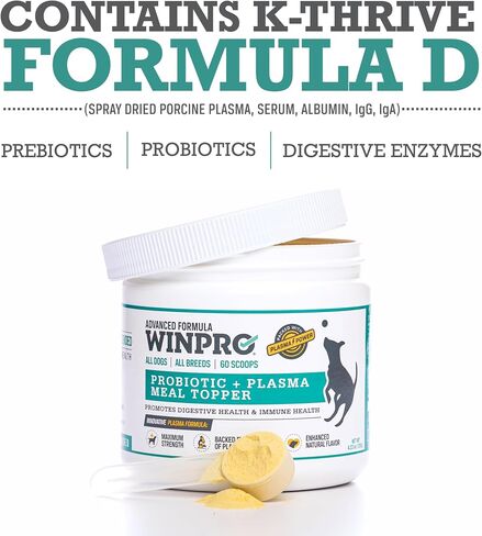 WINPRO Dog Probiotic Powder Meal Topper, Spray Dried Plasma with Prebiotics and Probiotics for Digestive Support and Gut Health for Dogs, All Breeds, Ages, and Sizes, 60 Scoops, Made in USA in Kuwait