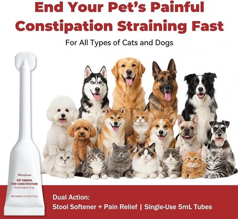 Constipation Relief for Dogs and Cats-Fast Acting,Gently Stool Stimulates,Supports Healthy Bowel Movements and Hairball Remedy,Vet Recommended,Disposable Pet Relief for Cats & Dogs,6 Pack 5ml in Kuwait