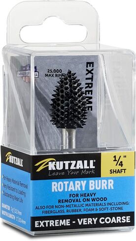 Kutzall Extreme Flame Rotary Burr, 1⁄4" Shaft, Very Coarse - Woodworking Attachment for Bosch, DeWalt, Milwaukee, Makita. Abrasive Tungsten Carbide, 1⁄2" (12.7mm) Dia. X 1" (25.4mm) Length, FLX-12C in Kuwait