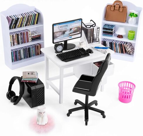 1:12 Scale Dollhouse Miniature Office Desk Set Work Scene 131 Pcs Furniture in Kuwait