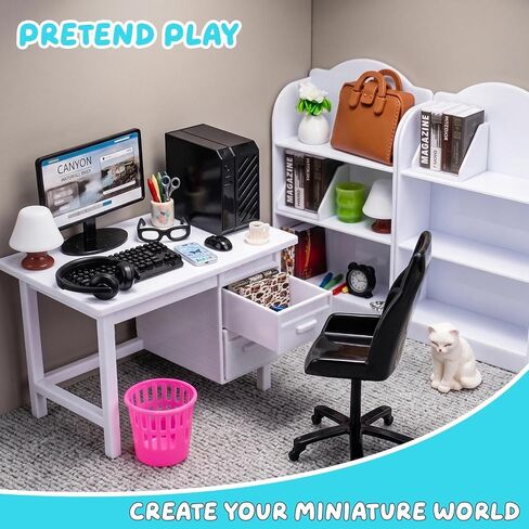 1:12 Scale Dollhouse Miniature Office Desk Set Work Scene 131 Pcs Furniture in Kuwait