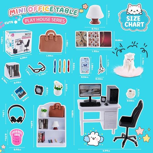 1:12 Scale Dollhouse Miniature Office Desk Set Work Scene 131 Pcs Furniture in Kuwait