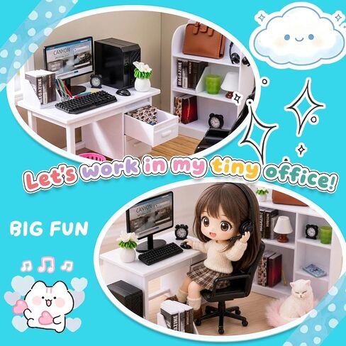 1:12 Scale Dollhouse Miniature Office Desk Set Work Scene 131 Pcs Furniture in Kuwait