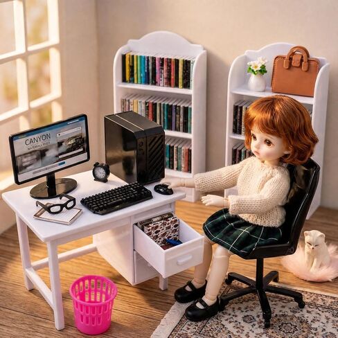 1:12 Scale Dollhouse Miniature Office Desk Set Work Scene 131 Pcs Furniture in Kuwait
