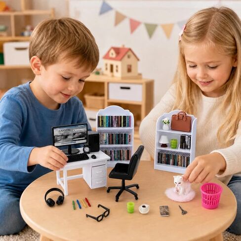 1:12 Scale Dollhouse Miniature Office Desk Set Work Scene 131 Pcs Furniture in Kuwait