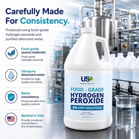 Food Grade 3% Hydrogen Peroxide - Versatile All-Natural Cleaner - Made in USA - 1 Gallon (128 Fl Oz) in Kuwait