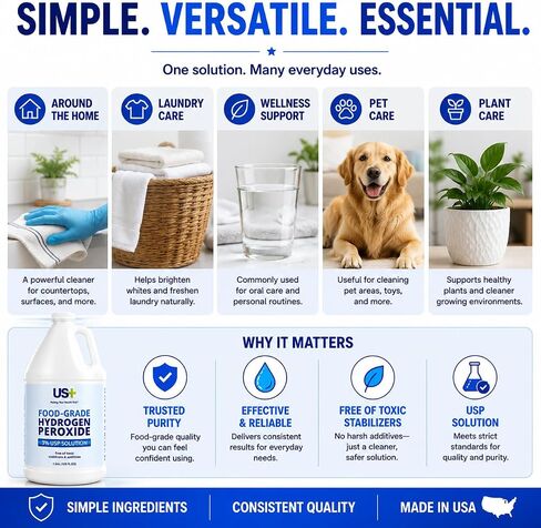 Food Grade 3% Hydrogen Peroxide - Versatile All-Natural Cleaner - Made in USA - 1 Gallon (128 Fl Oz) in Kuwait