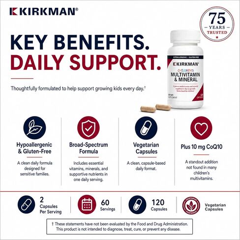 Kirkman - Kids Multivitamin and Mineral Capsules - with Vitamin C and D3 - No Casein, Gluten, Soy, Colors or Flavors - Great for Immune Support and Bone Health, 120 Capsules in Kuwait