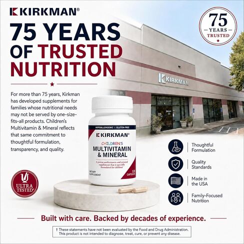 Kirkman - Kids Multivitamin and Mineral Capsules - with Vitamin C and D3 - No Casein, Gluten, Soy, Colors or Flavors - Great for Immune Support and Bone Health, 120 Capsules in Kuwait