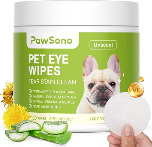 PawSono Dog Eye Wipes for Dogs and Cats, Unscented, 100 Count in Kuwait