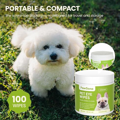PawSono Dog Eye Wipes for Dogs and Cats, Unscented, 100 Count in Kuwait