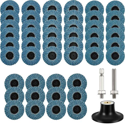 Hotop 48 PCS 2 Inch Flap Disc Angle Grinder Sanding Disc and Disc Pad Holder 40 60 80 120 Grit, Sander Disc Holder with 1/4 Inch Shank Abrasive Grinding Wheel Flat Rollock Disc Accessories in Kuwait