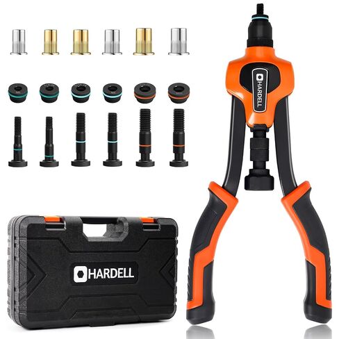 HARDELL Rivet Nuts Tool, 14" Hand Rivet Tool Kits with 100Pcs Rivet Nuts and 7 Metric & Inch Mandrels M6 M8 M10, 1/4-20, 5/16-18, 3/8-16, 10-24 and Rugged Carrying Case in Kuwait