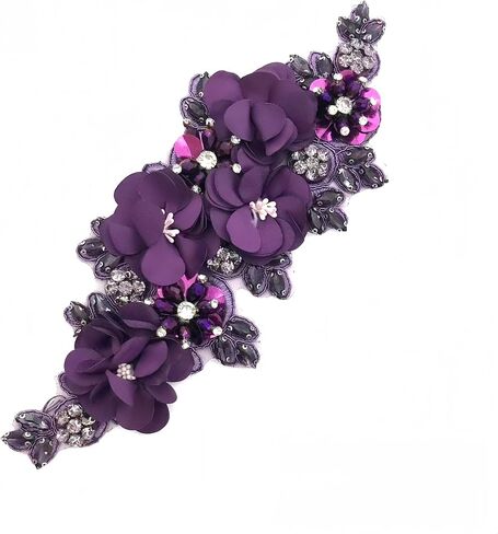 1 Piece 3D Floral Rhinestone Applique Patches for Prom Dresses,Handmade Bling Bling Flower Crystal Rhinestone Beaded Applique for Cloth Decoration, Sewn & Glue Dual-Use in Kuwait