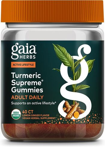 Gaia Herbs Turmeric Supreme Adult Daily Gummies-Daily Swelling Support for Healthy, Active Life-USDA Certified Organic Blend of Turmeric and Supportive Herbs-40 Gummies(20-Day Supply) in Kuwait