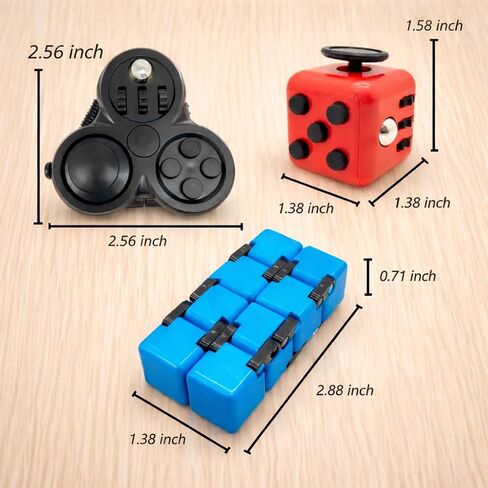Fidget Cube for Adults 3 Pack Set, Fidget Cube Bundle with Infinity Cube & Rotating Hand Fidget, Fidget Square Cube Pieces for Desk, Office, and Everyday Use in Saudi Arabia