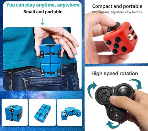 Fidget Cube for Adults 3 Pack Set, Fidget Cube Bundle with Infinity Cube & Rotating Hand Fidget, Fidget Square Cube Pieces for Desk, Office, and Everyday Use in Saudi Arabia