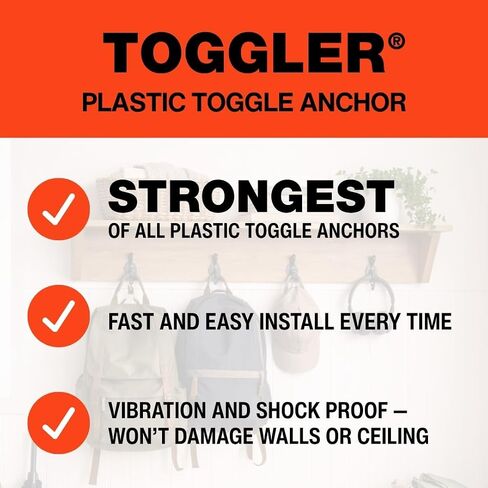 TOGGLER Toggle TA Hollow-Door Anchor with Screws, Polypropylene, Made in US, 1/8" to 1/4" Grip Range, For #8 to #12 Fastener Sizes (Pack of 5) in Saudi Arabia