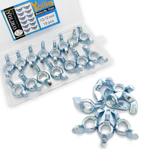 26 Pcs 4 Sizes 3/16",1/4",5/16",3/8" Wingnuts, Quality Carbon Steel Wing Nuts Sliver Zinc Plated Fasteners Parts Butterfly Nut, Hand Twist Tighten Hardware Nuts Butterfly Wing-Nut Assorted Kit in Kuwait
