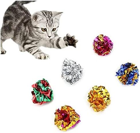 ISMARTEN 12 Packs Crinkle Balls Cat Toys for Indoor Cats, Lightweight Shiny Crinkle Paper Ball for Kitten (Random Color) (2.36 in) in Kuwait