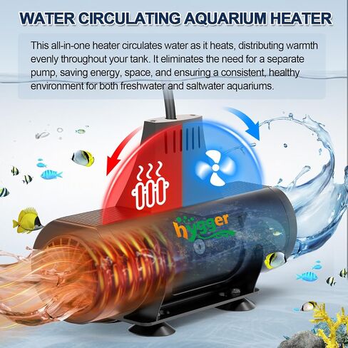 hygger Aquarium Heater with Upgrade Water Circulatio,Submersible Fish Tank Water Heater Digital Display,Auto Temperature Control for Freshwater Saltwater Safety Shut-Off Protection (800W,80~220Gal) in Kuwait