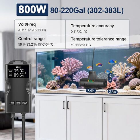 hygger Aquarium Heater with Upgrade Water Circulatio,Submersible Fish Tank Water Heater Digital Display,Auto Temperature Control for Freshwater Saltwater Safety Shut-Off Protection (800W,80~220Gal) in Kuwait