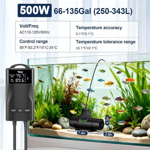 hygger Aquarium Heater with Upgrade Water Circulatio,Submersible Fish Tank Water Heater Digital Display,Auto Temperature Control for Freshwater Saltwater Safety Shut-Off Protection (800W,80~220Gal) in Kuwait