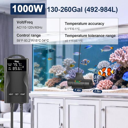 hygger Aquarium Heater with Upgrade Water Circulatio,Submersible Fish Tank Water Heater Digital Display,Auto Temperature Control for Freshwater Saltwater Safety Shut-Off Protection (800W,80~220Gal) in Kuwait