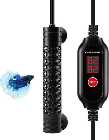 25W Aquarium Heater for 1-5 Gallon Tank, Mini Submersible Fish Tank Heater for Betta & Small Aquarium, Dual LED Digital Display, Adjustable Thermostat, 2 Suction Cups, Fish-Safe Guard in Kuwait