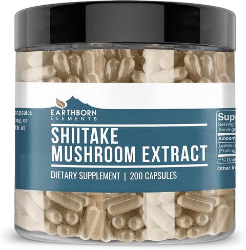 Earthborn Elements Shiitake Mushroom Extract 200 Capsules, Pure & Undiluted, No Additives in Kuwait