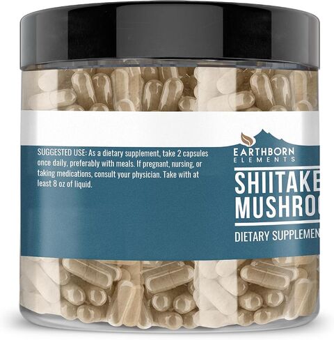 Earthborn Elements Shiitake Mushroom Extract 200 Capsules, Pure & Undiluted, No Additives in Kuwait
