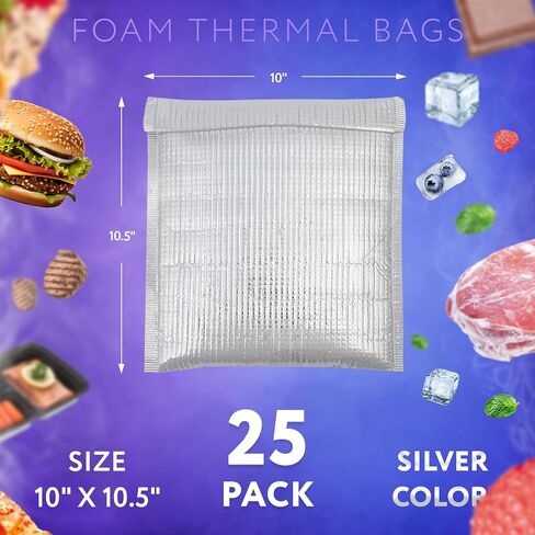 APQ Thermal Mailers 8.5 x 11. Metallic Foam Thermal Bags for Cold and Hot Food 25 Pack. Lightweight Self-Seal Disposable Insulated Bags. Leakproof Insulated Shipping Bags for Food, Fruits, Vegetables in Kuwait