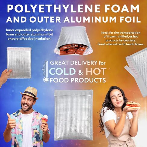 APQ Thermal Mailers 8.5 x 11. Metallic Foam Thermal Bags for Cold and Hot Food 25 Pack. Lightweight Self-Seal Disposable Insulated Bags. Leakproof Insulated Shipping Bags for Food, Fruits, Vegetables in Kuwait