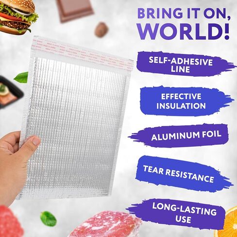 APQ Thermal Mailers 8.5 x 11. Metallic Foam Thermal Bags for Cold and Hot Food 25 Pack. Lightweight Self-Seal Disposable Insulated Bags. Leakproof Insulated Shipping Bags for Food, Fruits, Vegetables in Kuwait