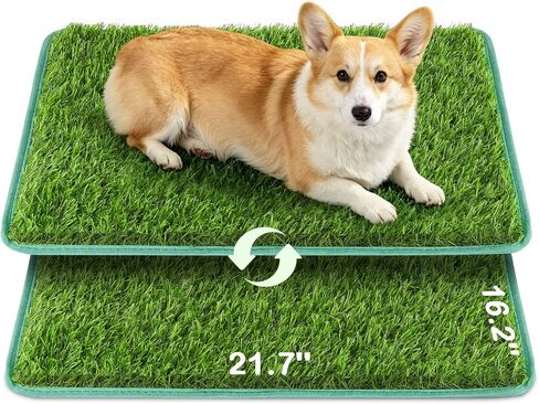 Artificial Grass for Dogs Potty Training, 2 Pack Dog Grass Pad 21.7x16.2in, Fake Grass Mat for Dogs Potty Tray with Hemmed Edge, Odorless Faster Drainage Quickly Drying Easy Clean, Indoor Outdoor Use in Kuwait