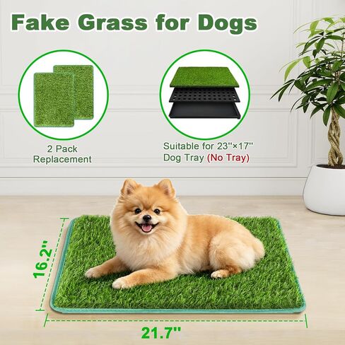 Artificial Grass for Dogs Potty Training, 2 Pack Dog Grass Pad 21.7x16.2in, Fake Grass Mat for Dogs Potty Tray with Hemmed Edge, Odorless Faster Drainage Quickly Drying Easy Clean, Indoor Outdoor Use in Kuwait