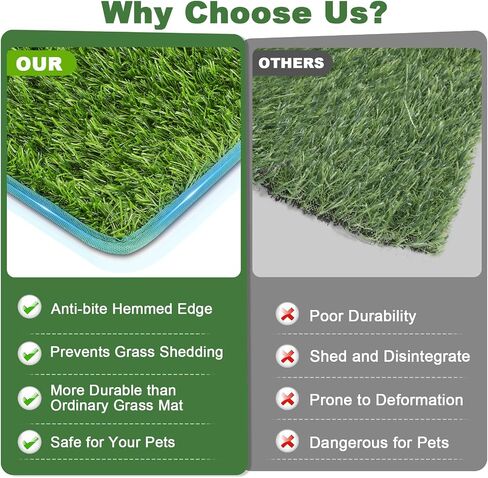 Artificial Grass for Dogs Potty Training, 2 Pack Dog Grass Pad 21.7x16.2in, Fake Grass Mat for Dogs Potty Tray with Hemmed Edge, Odorless Faster Drainage Quickly Drying Easy Clean, Indoor Outdoor Use in Kuwait