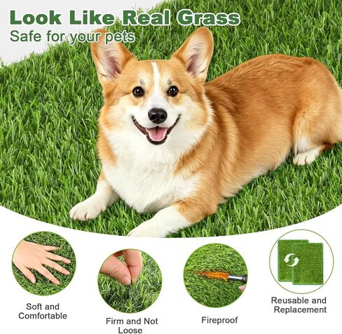 Artificial Grass for Dogs Potty Training, 2 Pack Dog Grass Pad 21.7x16.2in, Fake Grass Mat for Dogs Potty Tray with Hemmed Edge, Odorless Faster Drainage Quickly Drying Easy Clean, Indoor Outdoor Use in Kuwait