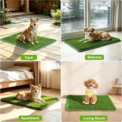 Artificial Grass for Dogs Potty Training, 2 Pack Dog Grass Pad 21.7x16.2in, Fake Grass Mat for Dogs Potty Tray with Hemmed Edge, Odorless Faster Drainage Quickly Drying Easy Clean, Indoor Outdoor Use in Kuwait