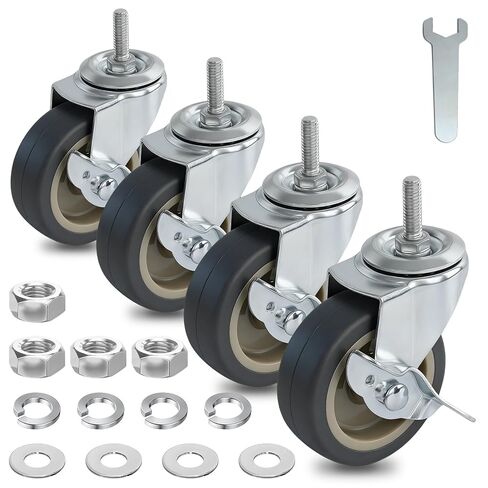 AAGUT 3 Inch TPR Heavy Duty Casters 3/8"-16 x 1" Threaded Stem Castors, Locking Swivel Replacement for Furniture, Workbench, 4 Pack in Saudi Arabia
