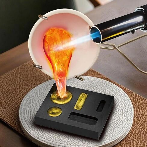 Luxiys 9 PCS Graphite Torch Melting Casting Kit, Including Graphite Casting Ingot Mould, Quartz Cup, 2 Crucible Stir Stick, Graphite Crucible, A Pair of Gloves, Suitable for Melting and Casting Gold in Saudi Arabia