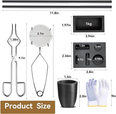Luxiys 9 PCS Graphite Torch Melting Casting Kit, Including Graphite Casting Ingot Mould, Quartz Cup, 2 Crucible Stir Stick, Graphite Crucible, A Pair of Gloves, Suitable for Melting and Casting Gold in Saudi Arabia
